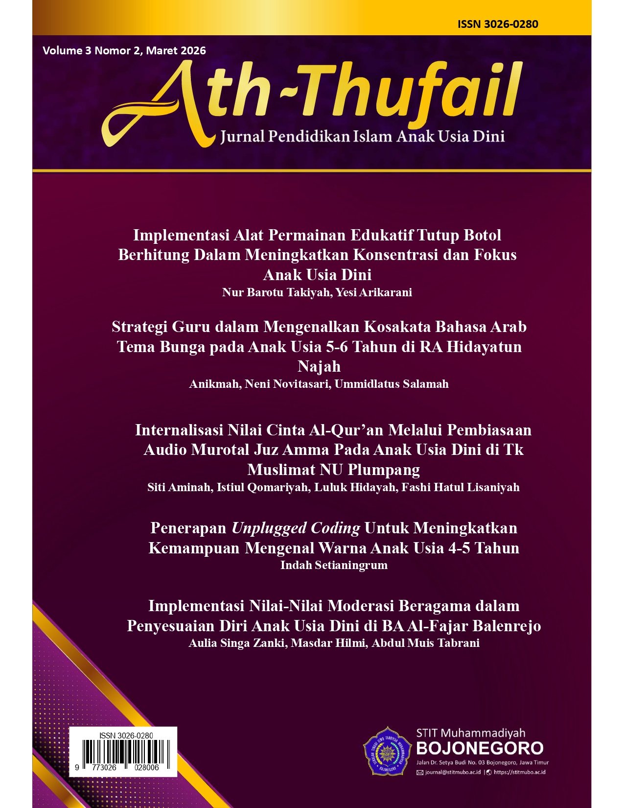					Lihat Vol 3 No 2 (2026): Ath-Thufai: Jurnal Pendidikan Islam Anak Usia Dini Maret 2026
				